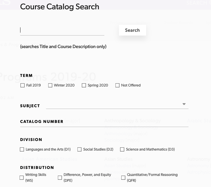 Catalog Search Toolbar Options